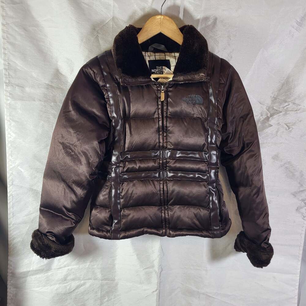 The North Face Women's Metropolis Brown 550 Goose Down Puffer Jacket with Faux F